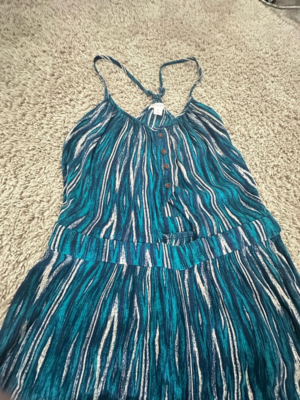 Xhilaration Teal Striped Cropped Wide-Leg Jumpsuit - Picture 4 of 6